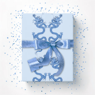 Papel De Regalo Dragón Imperial en Porcelana Azul
