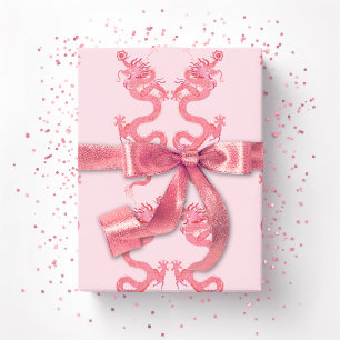 Papel De Regalo Dragón Imperial en Rosa