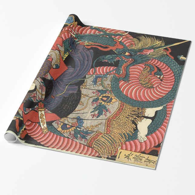 Papel De Regalo Dragón japonés tradicional del vintage (Desenrollado)