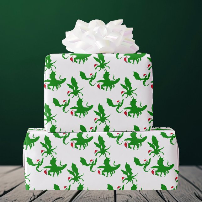 Papel De Regalo Dragón navidad en Santa Hats Guay Fantasía (Subido por el creador)