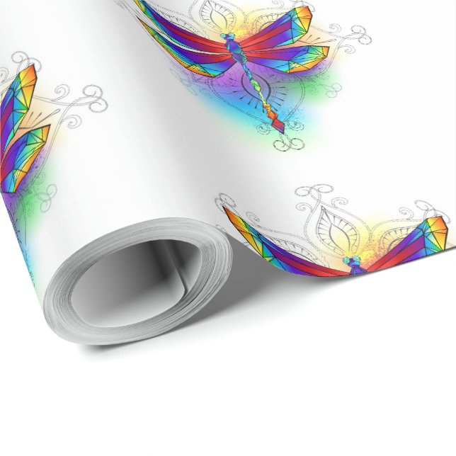 Papel De Regalo Dragón poligonal arcoiris (Esquina del rollo)