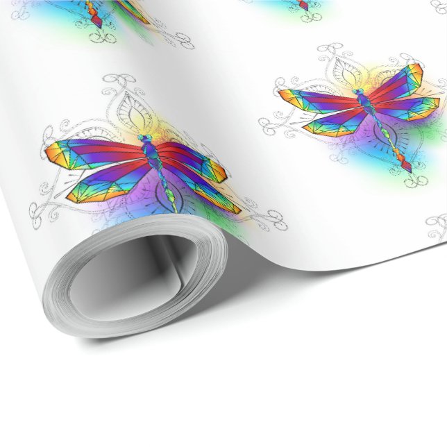 Papel De Regalo Dragón poligonal arcoiris (Esquina del rollo)