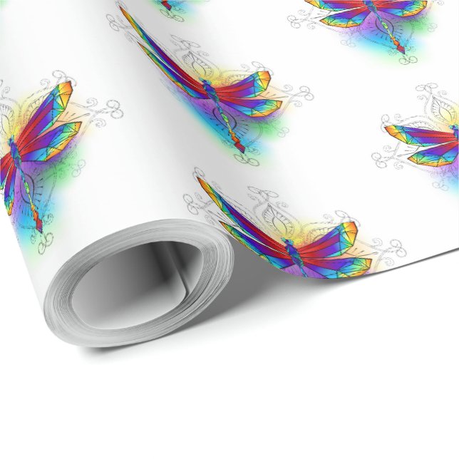 Papel De Regalo Dragón poligonal arcoiris (Esquina del rollo)