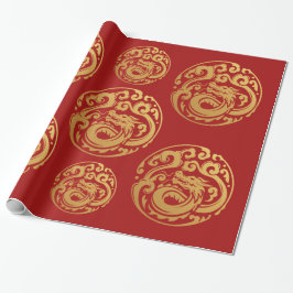 Papel De Regalo Dragón rojo y oro, año nuevo chino