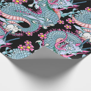 Papel De Regalo Dragon Tattoo Art in Peach and Peach Melba