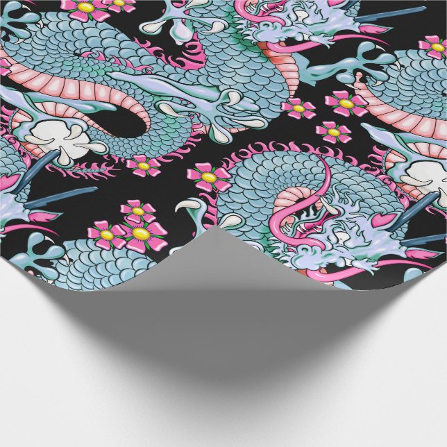 Papel De Regalo Dragon Tattoo Art in Peach and Peach Melba (Esquina)