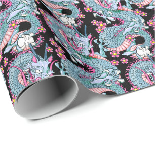 Papel De Regalo Dragon Tattoo Art in Peach and Peach Melba