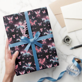 Papel De Regalo Dragón Unicornio Rosa Mezcla