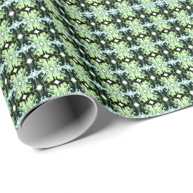 Papel De Regalo Dragón Verde Menta Reflejado (Esquina del rollo)