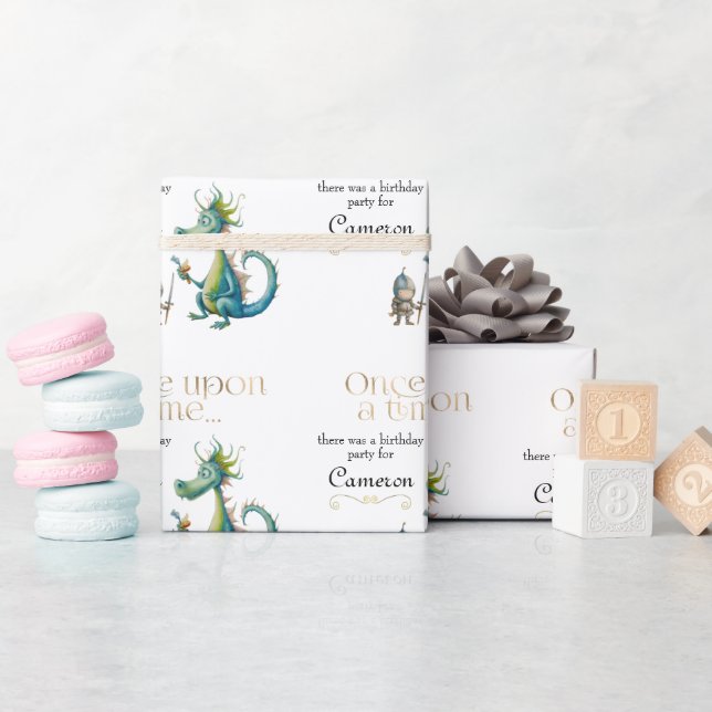 Papel De Regalo Dragón y caballero de cuento de hadas clásicas par (Baby Shower)