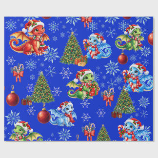 Papel de Regalo Dragones de Navidad