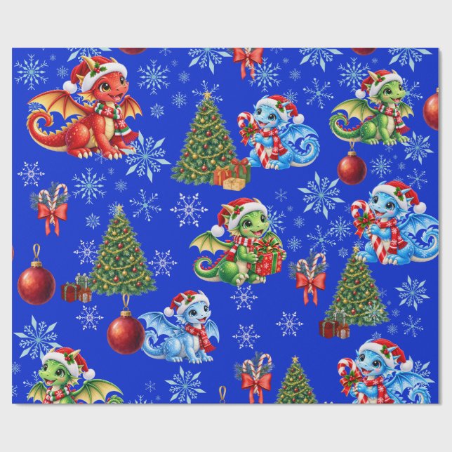 Papel de Regalo Dragones de Navidad (Superficie plana)