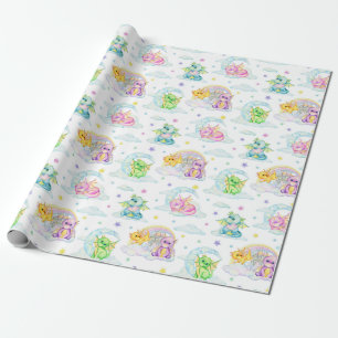 Papel De Regalo Dragones Pastel Cute Y Lluvias