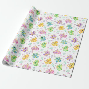 Papel De Regalo Dragones Y Diamantes Pastel Cute