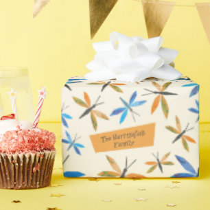 Papel De Regalo Dragonflies Naranja azul Dragonflies Retro Dragonf