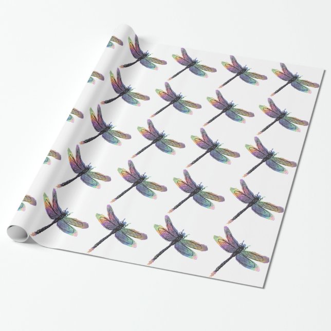 Papel De Regalo Dragonfly con mano y arcoiris (Desenrollado)