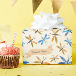Papel De Regalo Dragonfly retro elegante