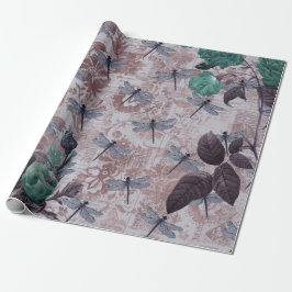 Papel De Regalo Dragonfly y Purple Floral Newsprint