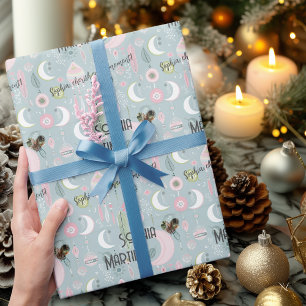 Papel De Regalo Dreamy Boho Night Sky Design con foto y nombre