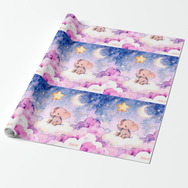 Papel De Regalo Dreamy elephant and stars giant wrapping roll (Desenrollado)