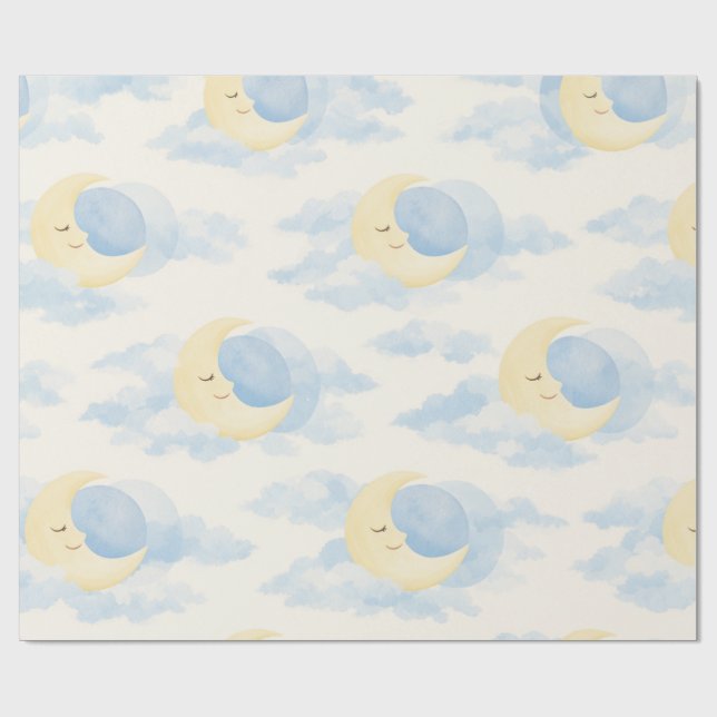 Papel De Regalo Dreamy Moon and Clouds Baby Wrapping Paper (Superficie plana)