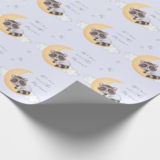 Papel De Regalo Dreamy Over the Moon Raccoon Boy Baby Shower (Esquina)
