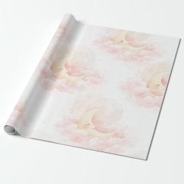 Papel De Regalo Dreamy Pink Moon Baby Shower Wrapping Paper, Cute