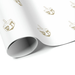 Papel De Regalo Dreidel patrón oro y blanco Hanukkah Gift
