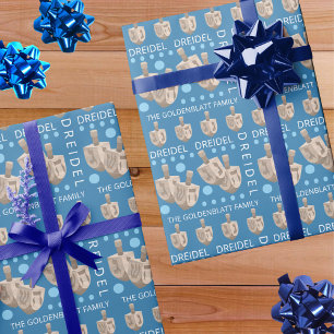 Papel De Regalo Dreidel Rustic Oak Cute Personalizada Hanukkah