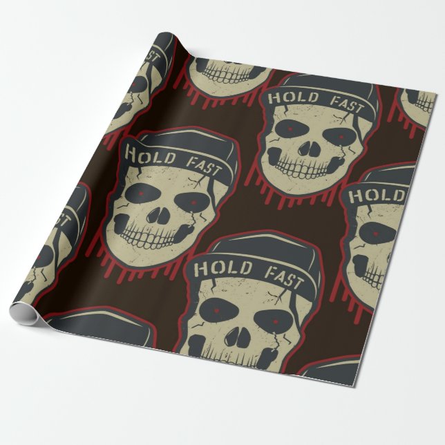 Papel De Regalo Drin Red Scary Skull Happy Halloween (Desenrollado)