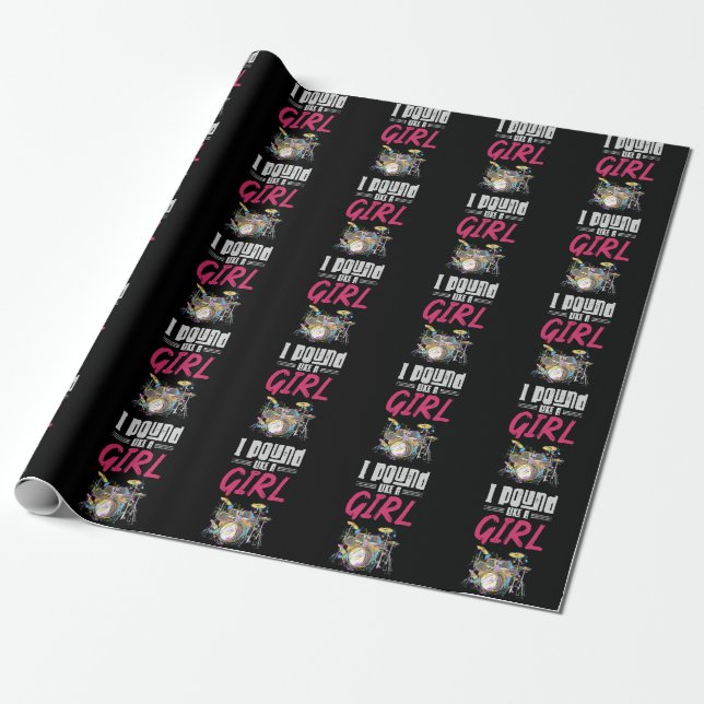 Papel De Regalo Drummer Chica Drumset Female Drum Music Lover (Desenrollado)