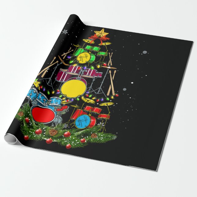 Papel De Regalo Drummer Santa Navidades Gire Drum Drummer Xmas (Desenrollado)