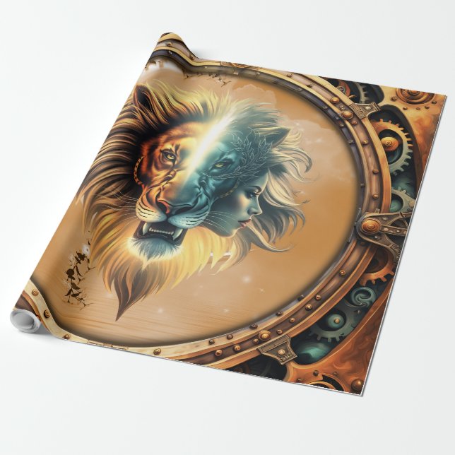 Papel De Regalo Dualidad de fuerza, el león y la mujer. (Desenrollado)