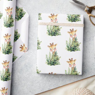 Papel De Regalo Ducha de bebé acuarela animal safari jirafa