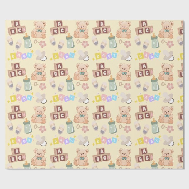Papel De Regalo Ducha de Bebé Bloques y Juguetes (Superficie plana)