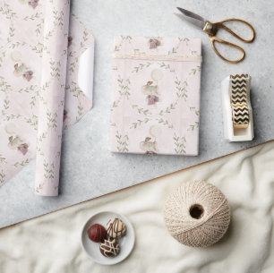 Papel De Regalo Ducha de bebé botánico de elefante niña rosa boho