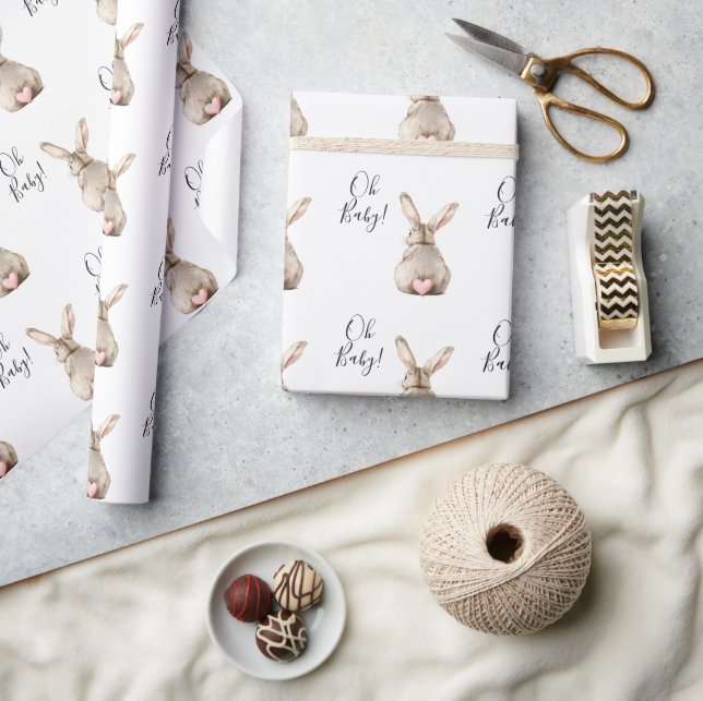 Papel De Regalo Ducha de Bebé Conejito Lindo Corazón Rosa Cola (Artesanía)