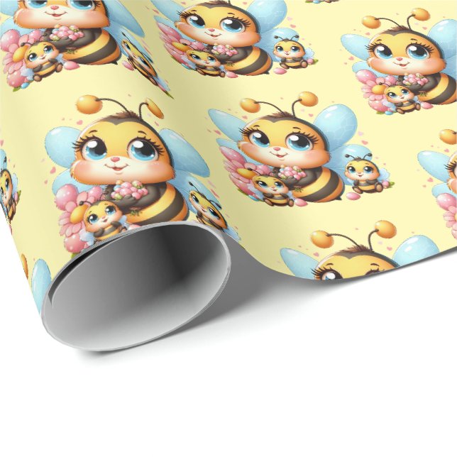 Papel De Regalo Ducha de bebé de abeja (Esquina del rollo)
