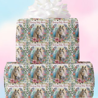 Papel De Regalo Ducha de Bebé de Caballo Floral Acuarela