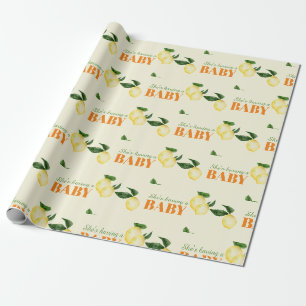 Papel De Regalo Ducha de bebé de limones en acuarela amarilla