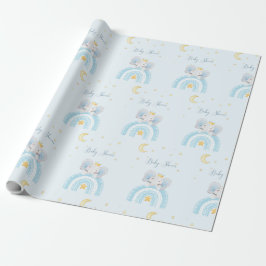 Papel De Regalo Ducha de bebé de niño azul y elefante lindo