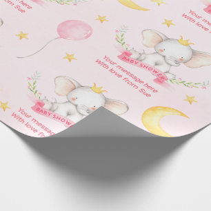 Papel De Regalo Ducha de Bebé Elefante Acuarela Rosa Texto Persona