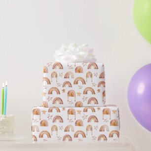 Papel De Regalo Ducha de bebé marrón terracota estrellas arcoíris
