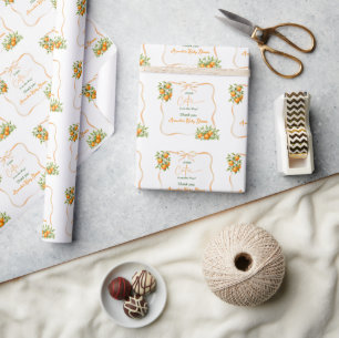 Papel De Regalo Ducha de bebé naranja con gingham Una pequeña tern
