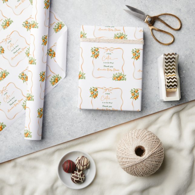 Papel De Regalo Ducha de bebé naranja con gingham Una pequeña tern (Artesanía)