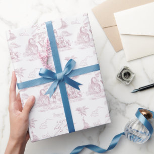 Papel De Regalo Ducha De Bebé Niña Safari Toile De Jouy 