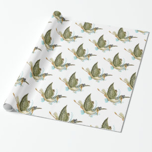 Papel De Regalo DUCHA DE BEBÉ NIÑO CIGÜEÑA ,Azul Teal Blanco