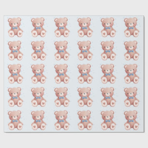 Papel De Regalo Ducha de bebé niño Oso de peluche - Estrellas azul