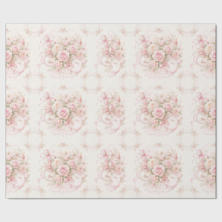 Papel De Regalo Ducha de bebé Rosas rosadas Cinta de satén Biberón
