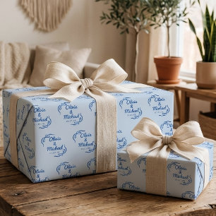 Papel De Regalo Ducha de Novia Arco Azul Personalizado Regalo de